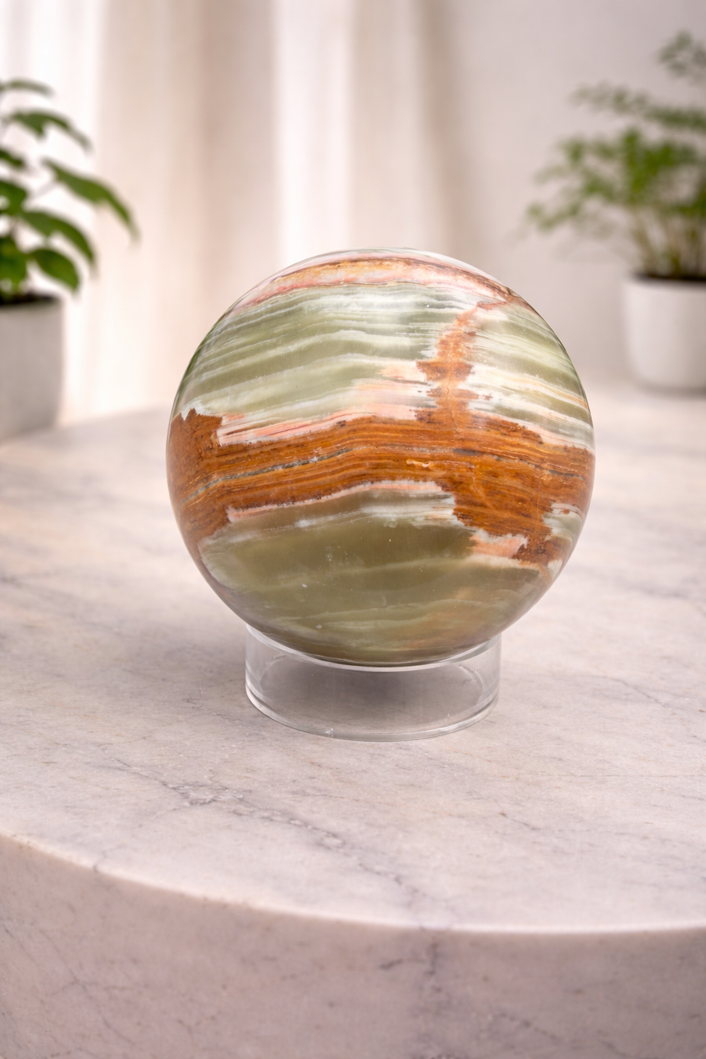 Green Banded Calcite Sphere