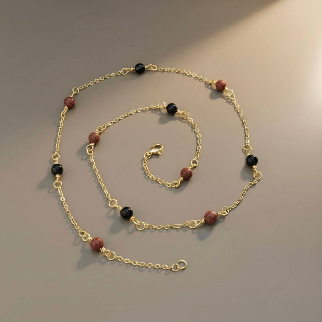 Red & Green Sandstone Gold Chain necklace