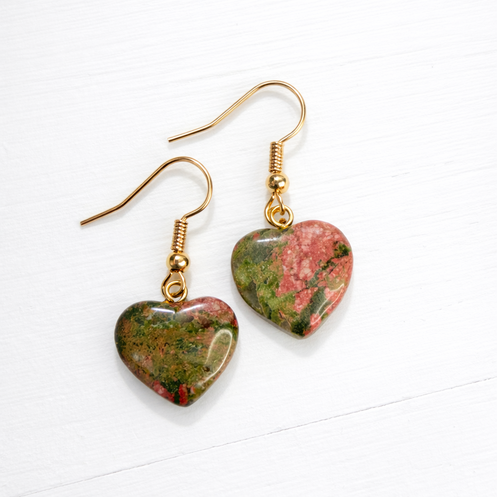 Unakite Heart Earrings