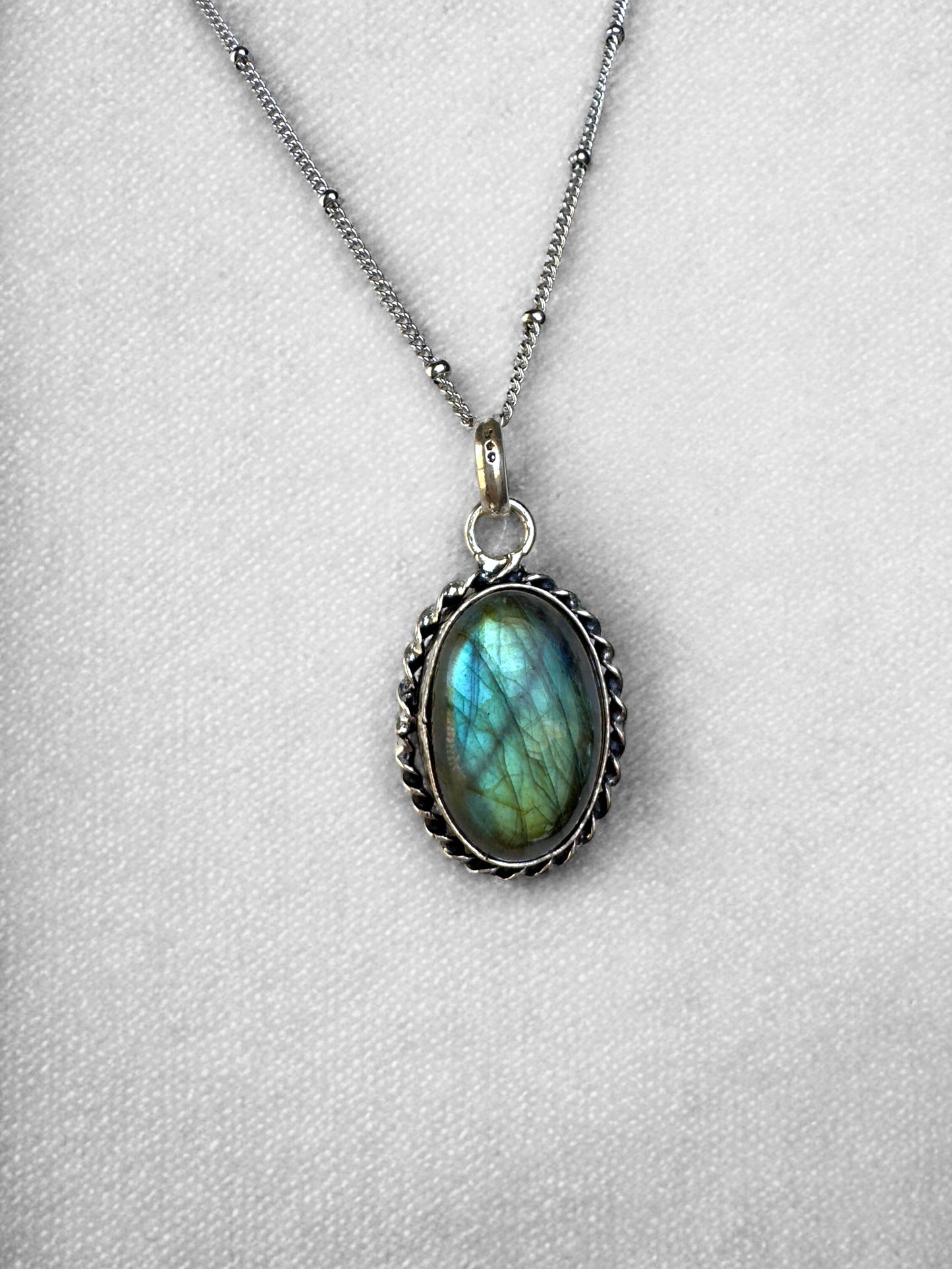Labradorite Necklace – Sterling Silver Pendant on Stainless Steel Chain