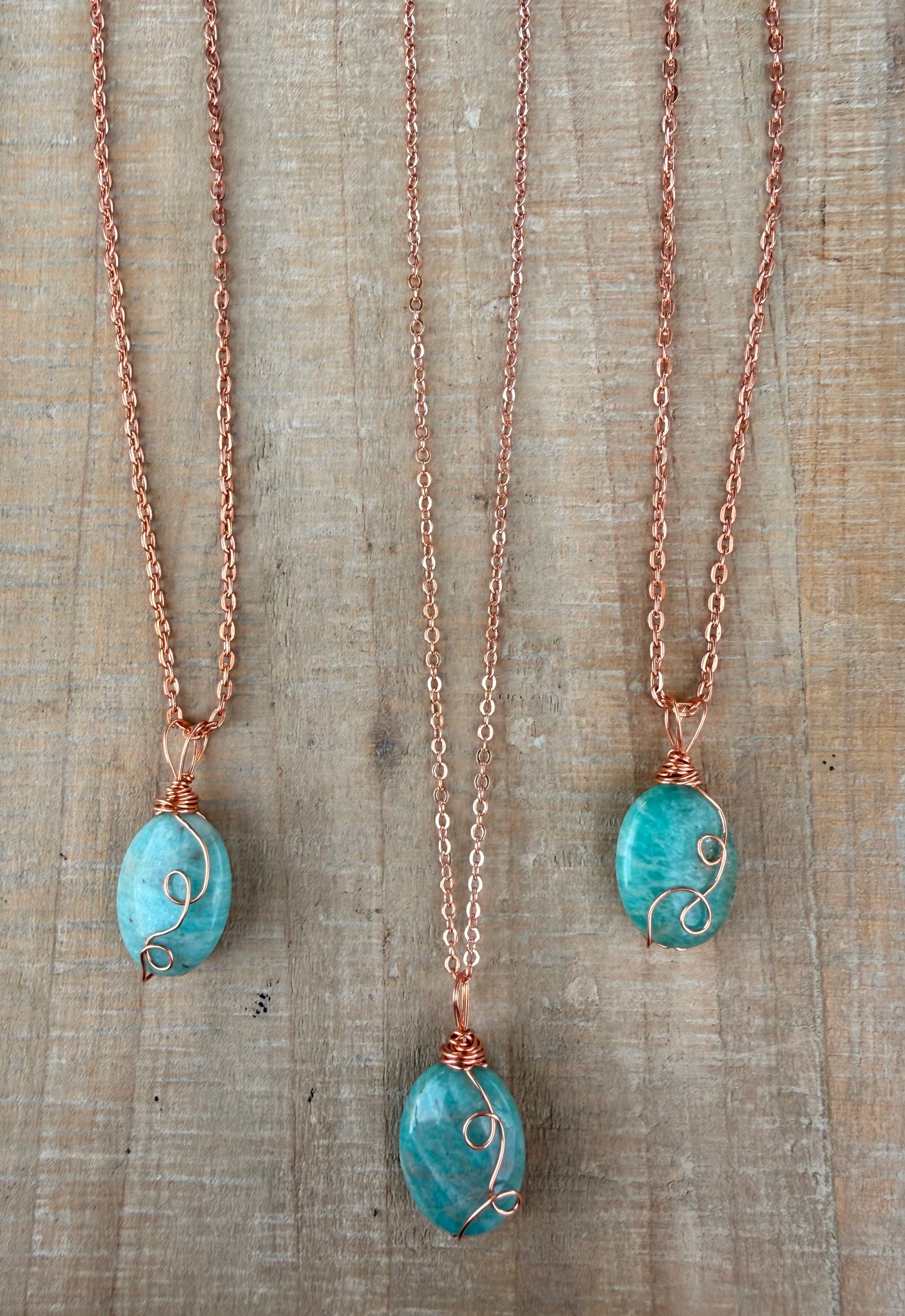 African Amazonite Wire Wrapped Necklace