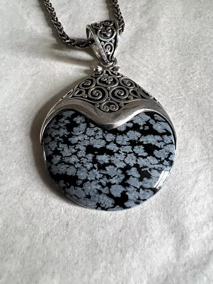 Vintage Suarti Snowflake Obsidian 925 Necklace