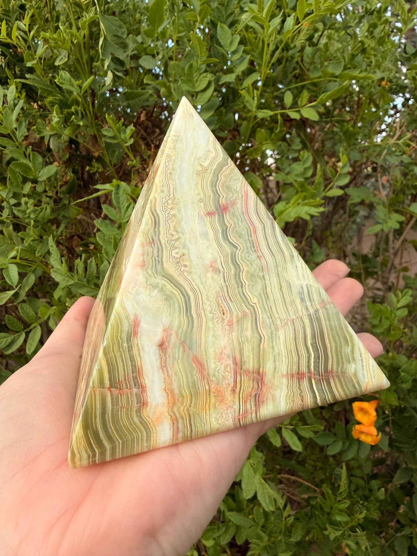 Large Green Banded Calcite Pyramid
