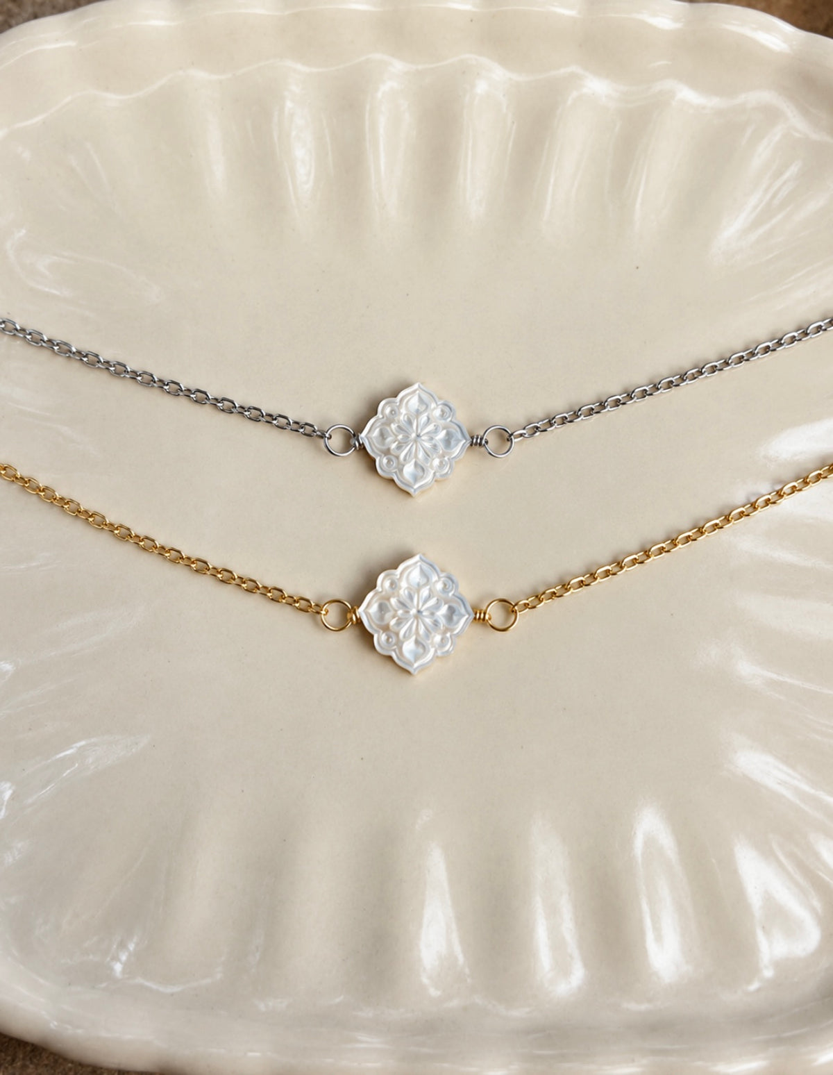 Mother of Pearl Lotus Mandala Necklace