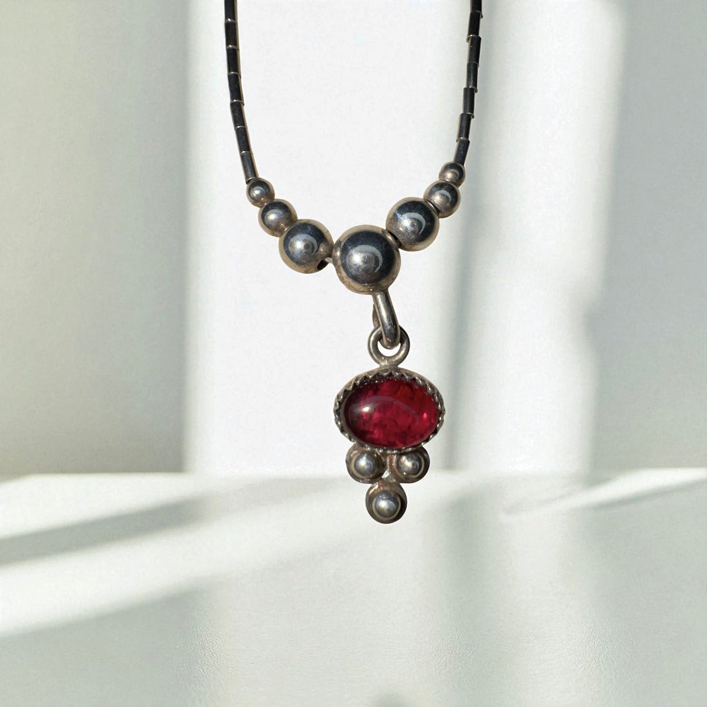 Vintage Sterling Silver & Red Garnet Necklace
