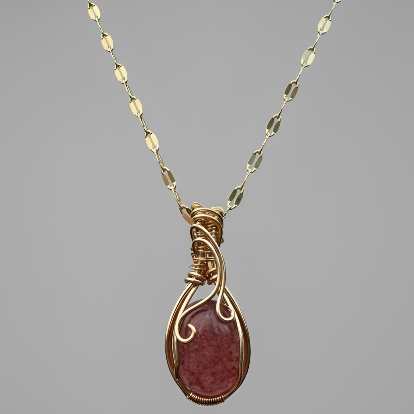 Devoted-Strawberry Quartz Wire-Wrapped Pendant
