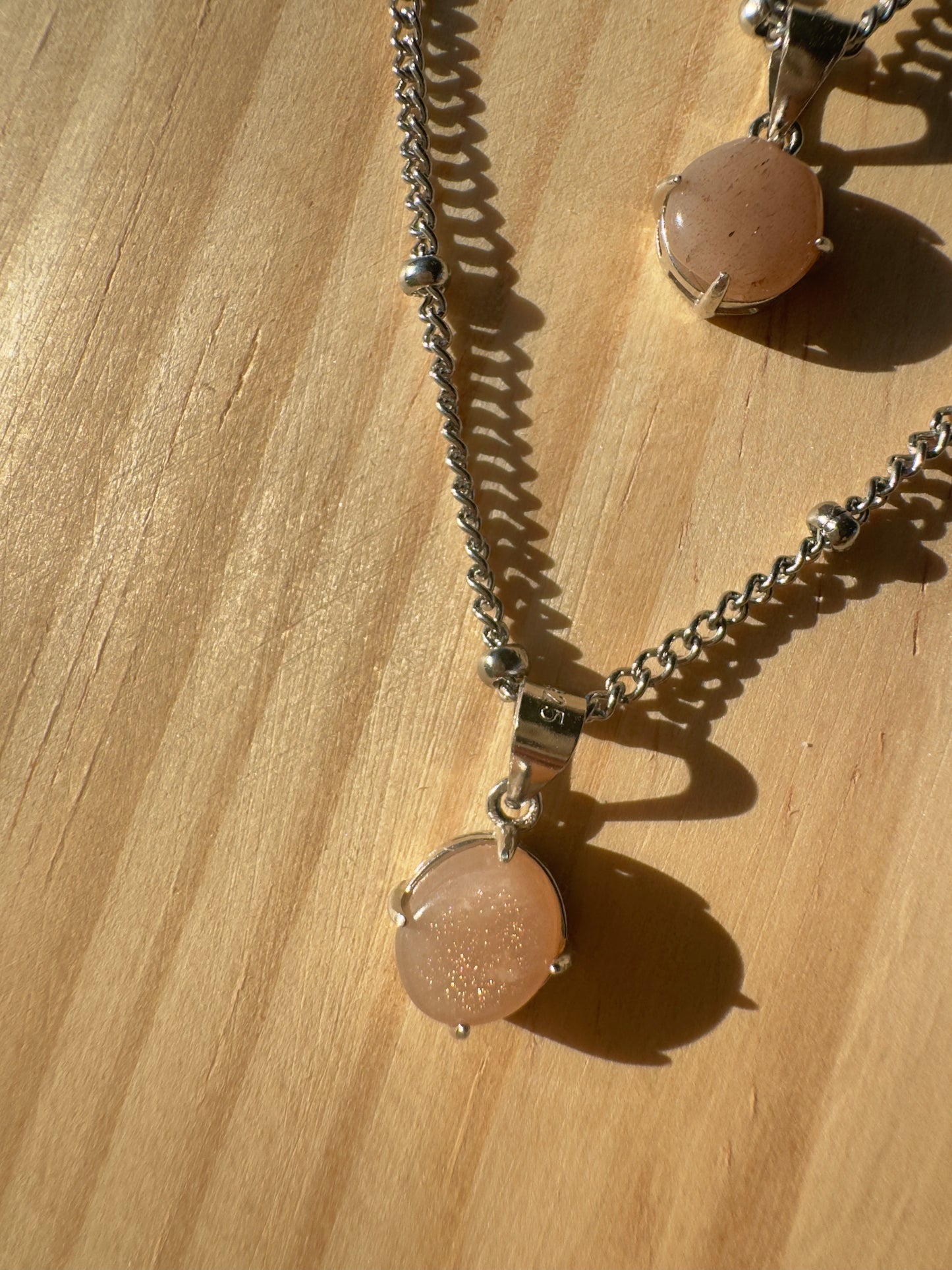 Peach Sunstone Sterling Silver Necklace