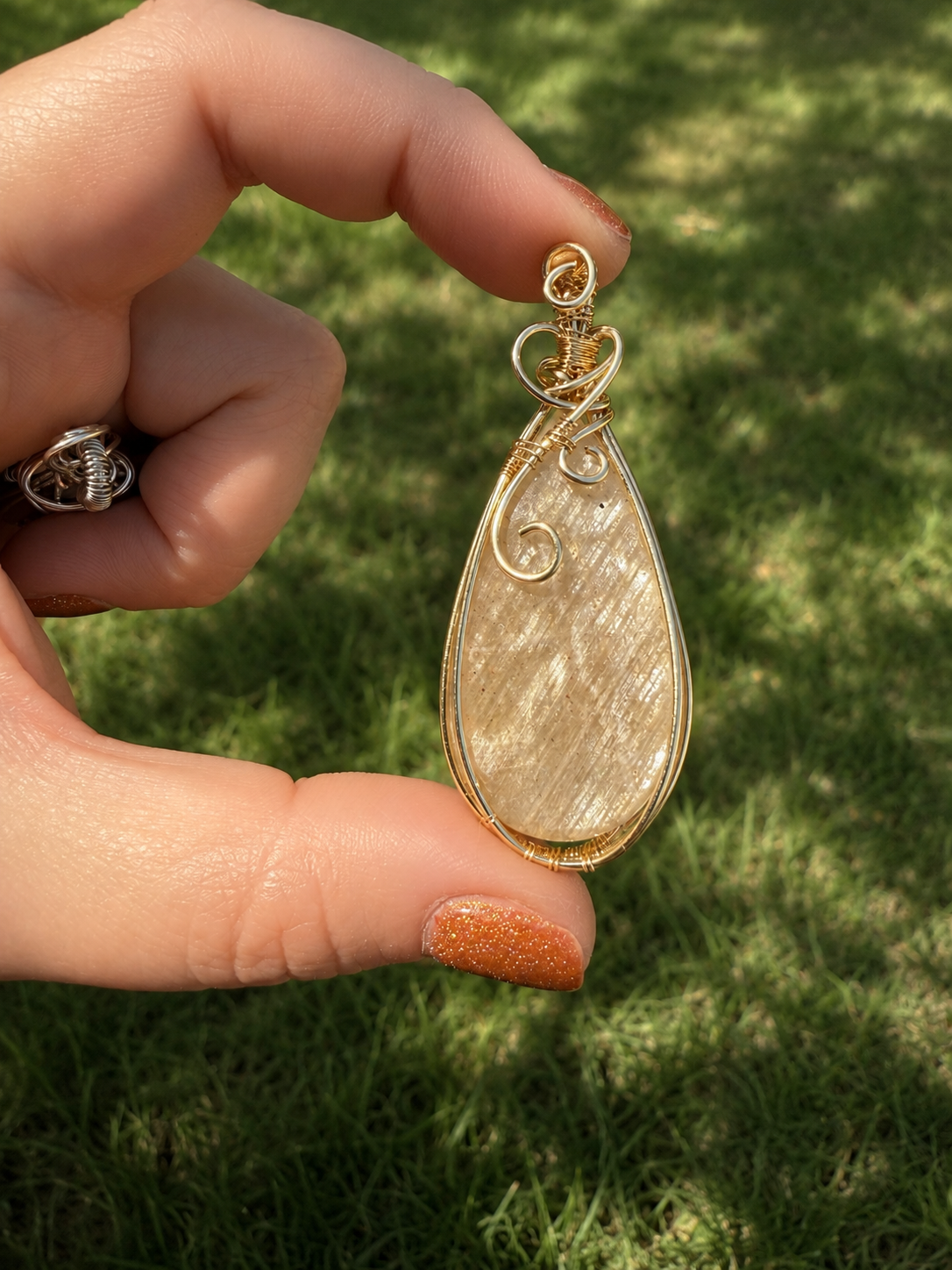 Gold Tanzanian Confetti Moonstone Pendant