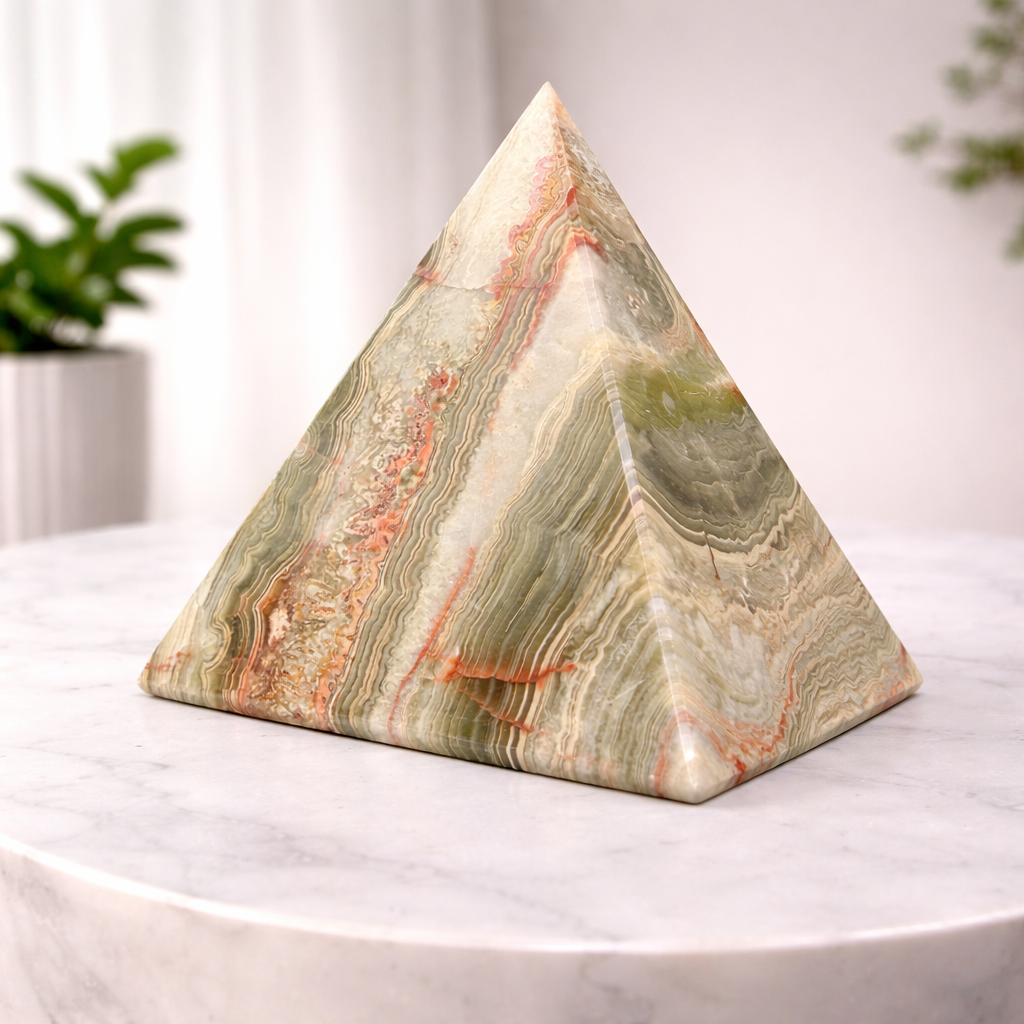 Large Green Banded Calcite Pyramid