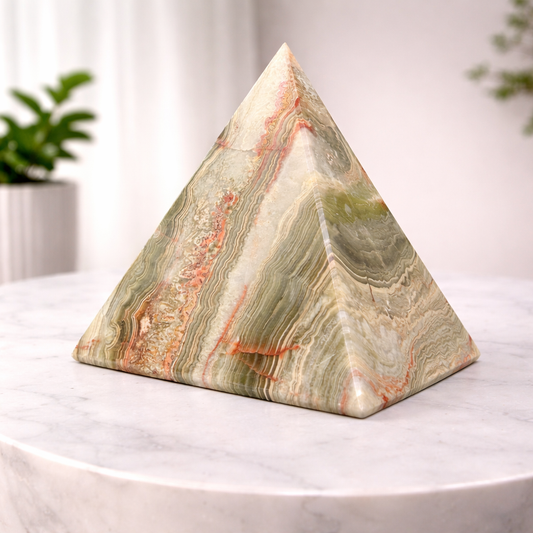 Large Green Banded Calcite Pyramid