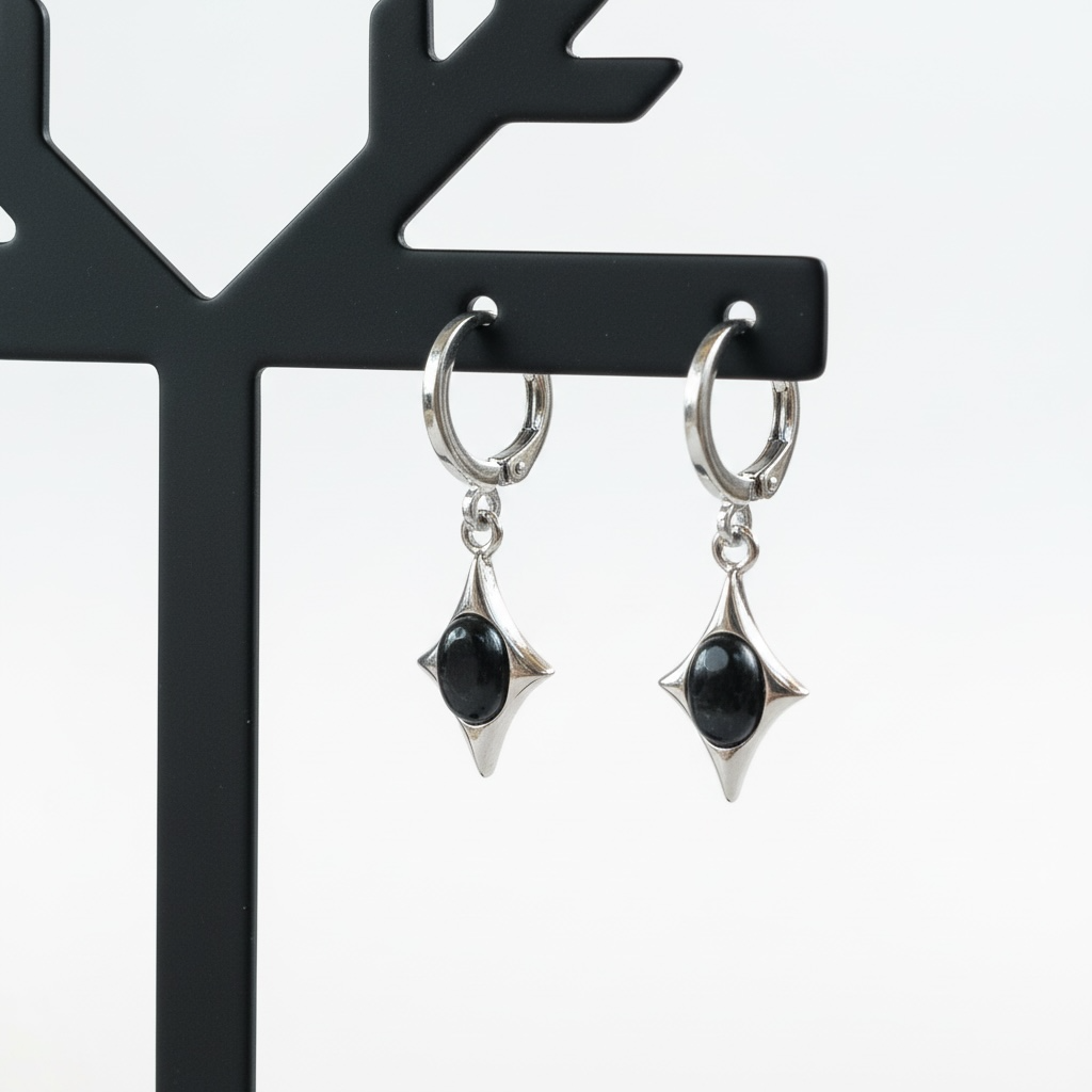 Black Spinel Hoop Earrings