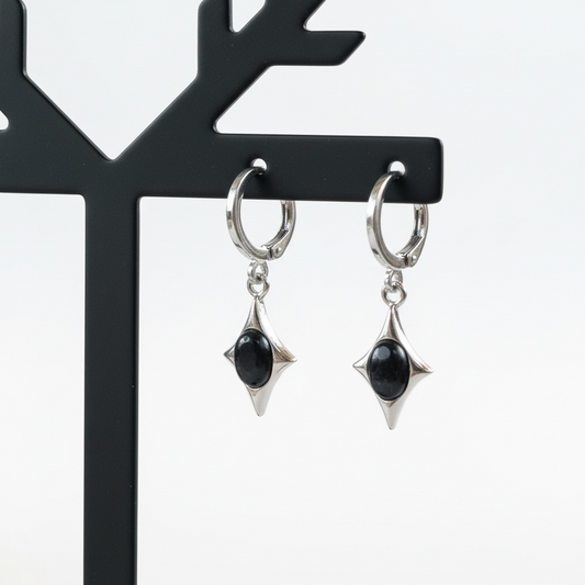 Black Spinel Hoop Earrings