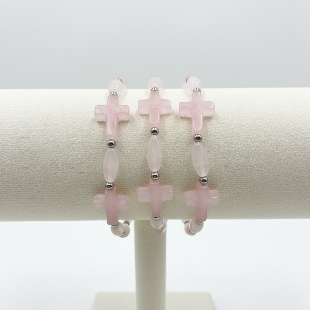 Rose Quartz Cross Bracelet