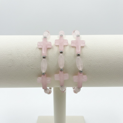 Rose Quartz Cross Bracelet
