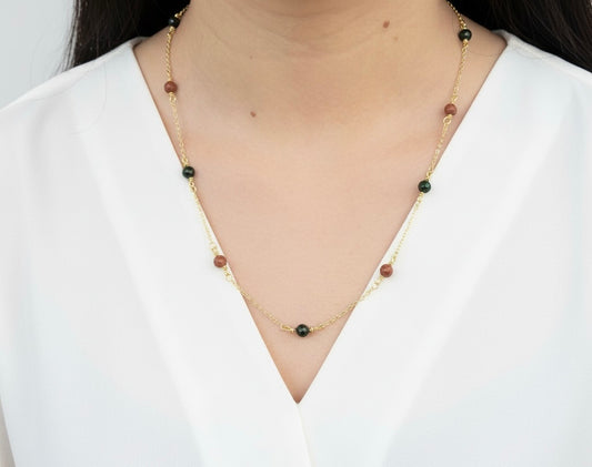 Red & Green Sandstone Gold Chain necklace