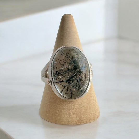 .925 Sterling Silver Tourmalinated Quartz Ring