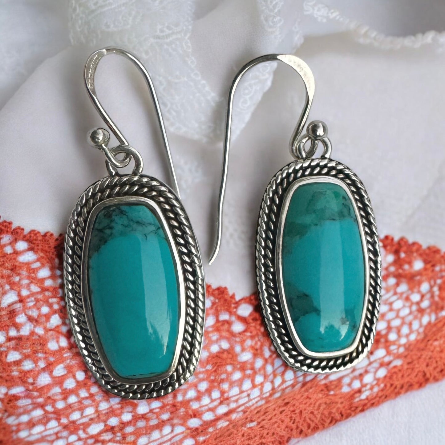 .925 Sterling Silver Authentic Turquoise Earrings