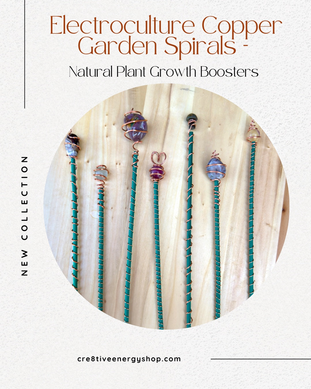 Electroculture Copper Spirals- With Gemstones