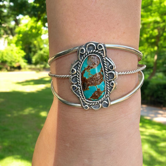 .925 Vintage Turquoise Cuff Bracelet