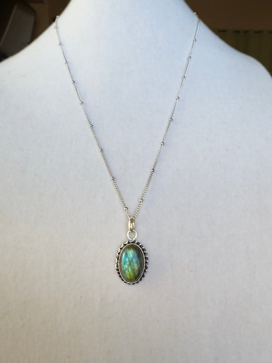 Labradorite Necklace – Sterling Silver Pendant on Stainless Steel Chain