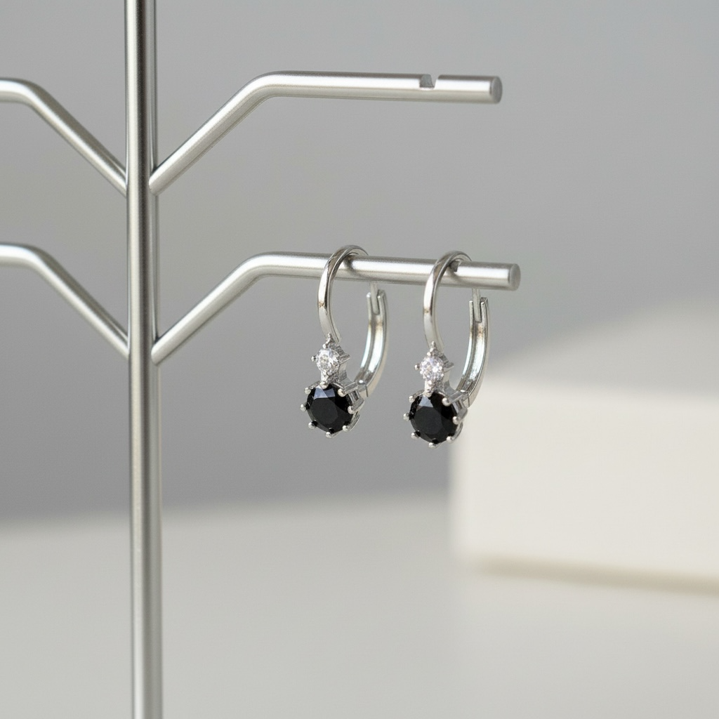 Black Spinel Hoop Earrings