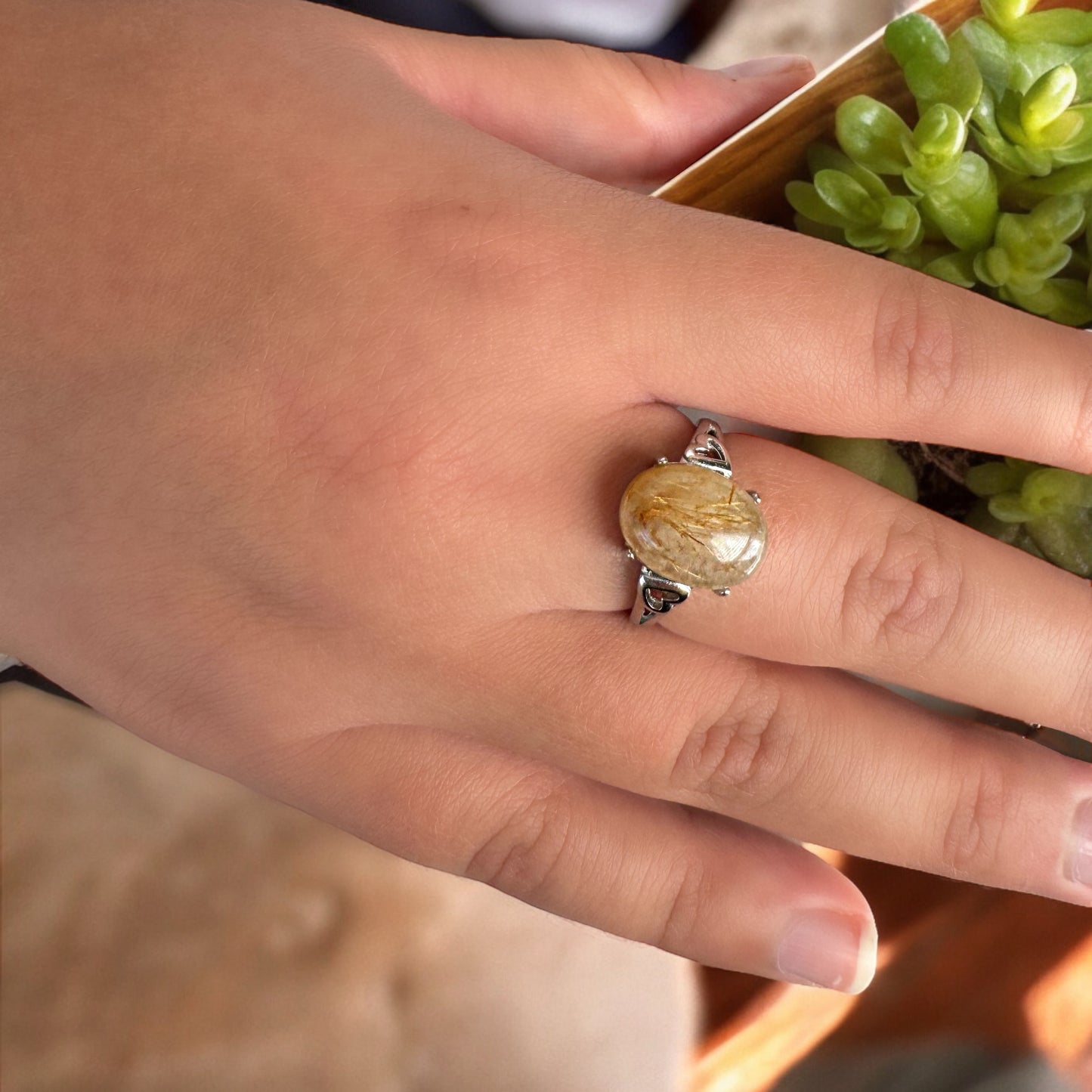 Adjustable Rutilated Quartz Ring