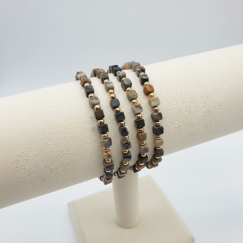 Mini Cubed Grey Picasso Jasper Bracelet