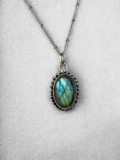 Labradorite Necklace – Sterling Silver Pendant on Stainless Steel Chain