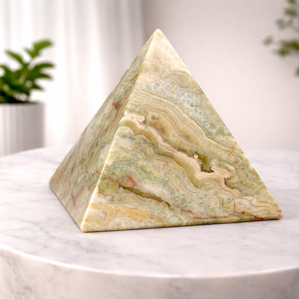 Large Green Banded Calcite Pyramid