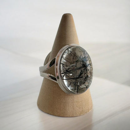.925 Sterling Silver Tourmalinated Quartz Ring