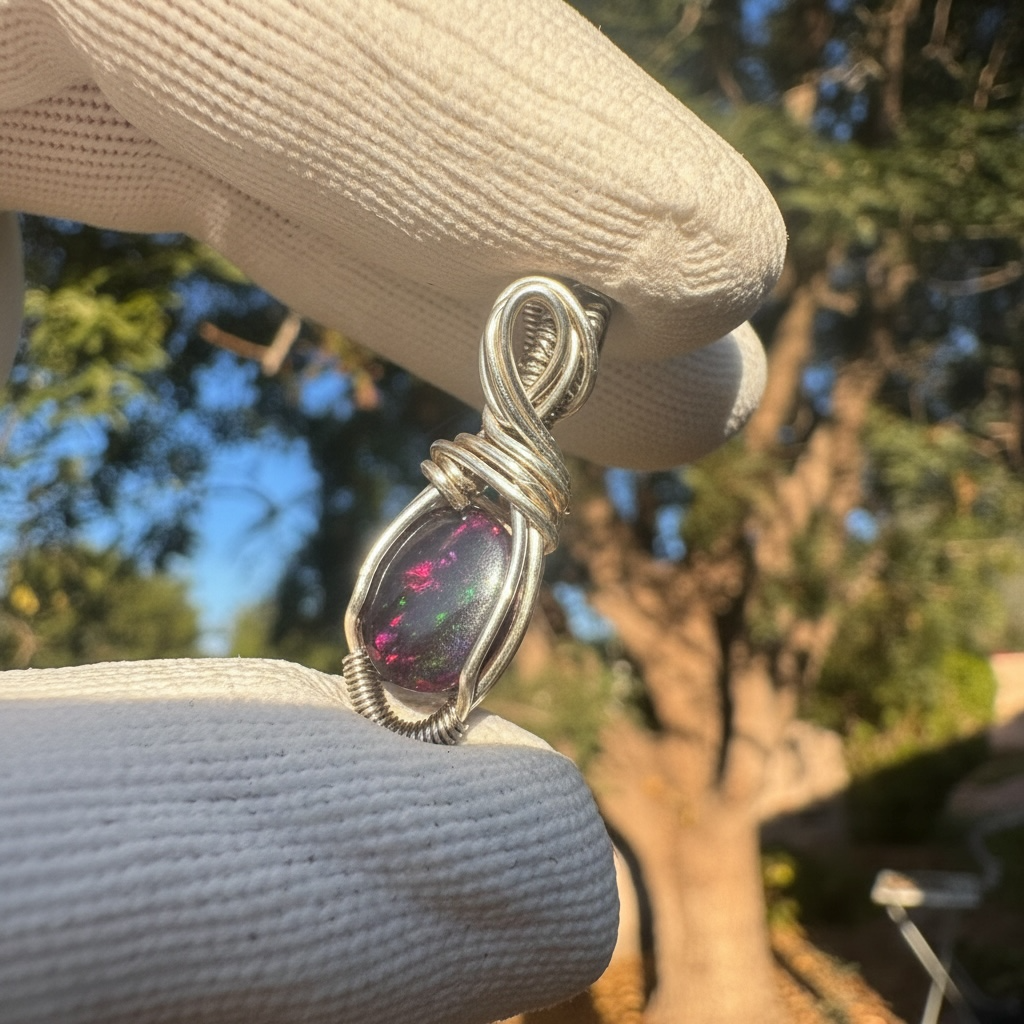 Smoked Ethiopian Opal in Silver- Wire Wrap