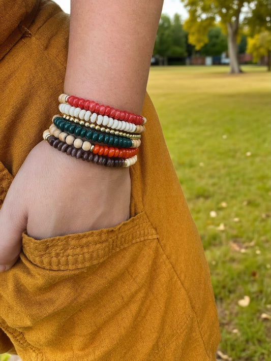 Autumn Balance Stack - Fall Beaded Bracelets with Essential Oil Diffusing Wood