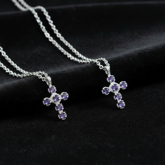 Amethyst + CZ Cross Necklace