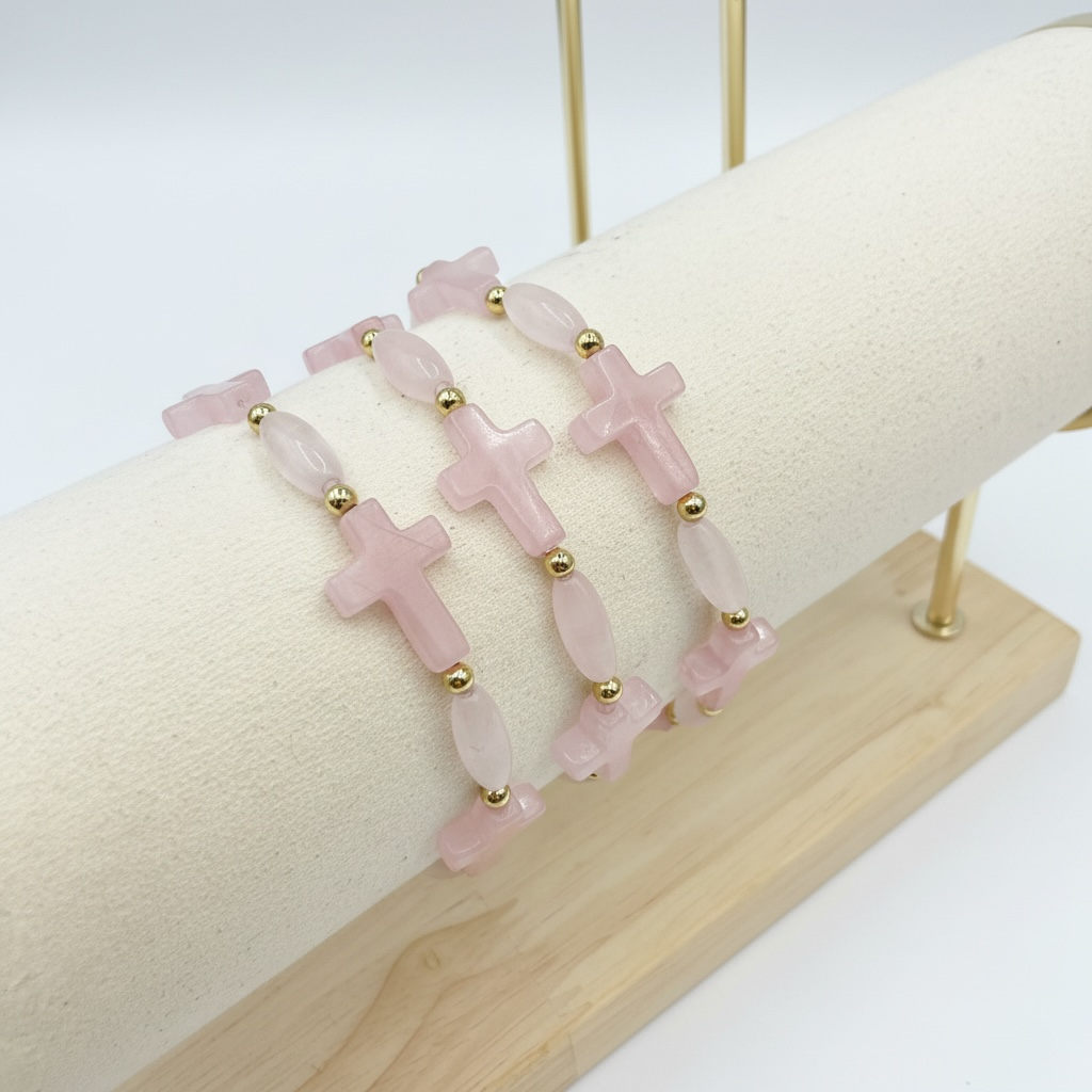 Rose Quartz Cross Bracelet
