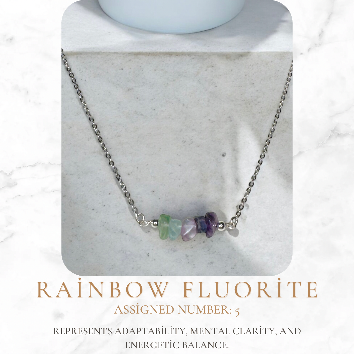 Rainbow Fluorite Numerology Necklace – Clarity, Balance & Transformation