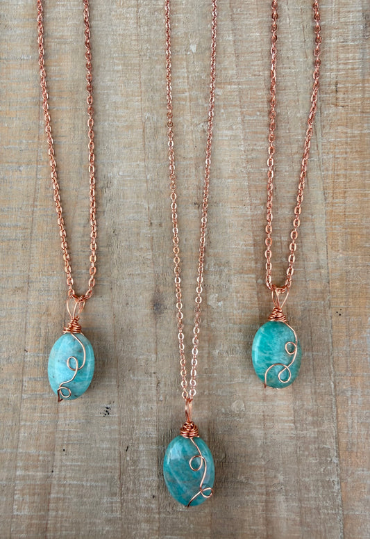African Amazonite Wire Wrapped Necklace