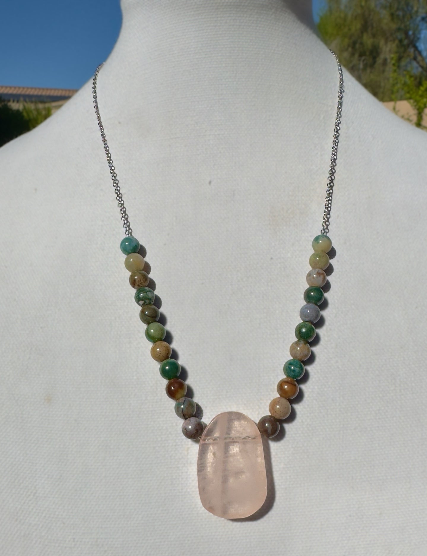 Indian Agate & Rose Quartz Necklace