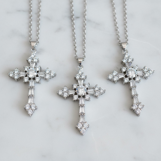 Moissanite Diamond and Clear Quartz Cross Pendant