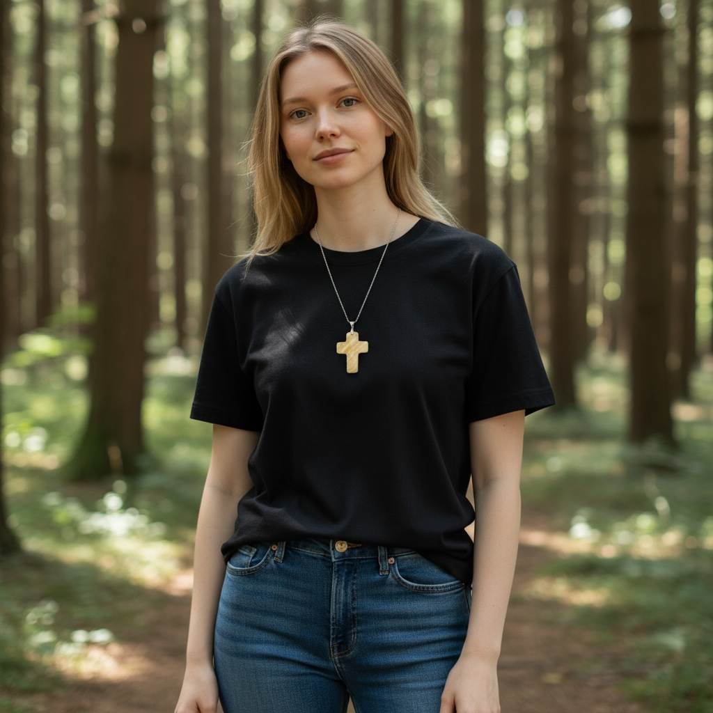 Large Banded Yellow Calcite Cross Necklace