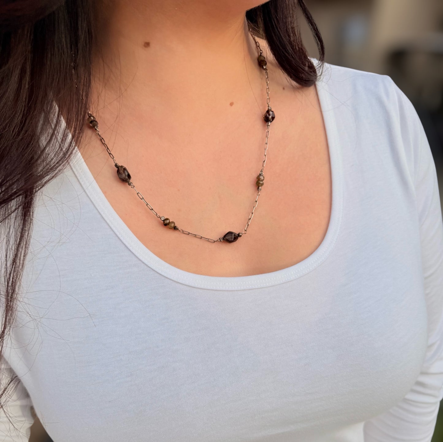 Sterling Smoky Quartz & Labradorite Necklace