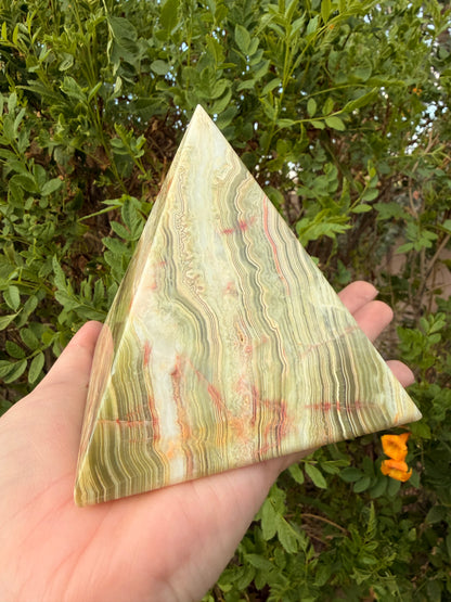 Large Green Banded Calcite Pyramid