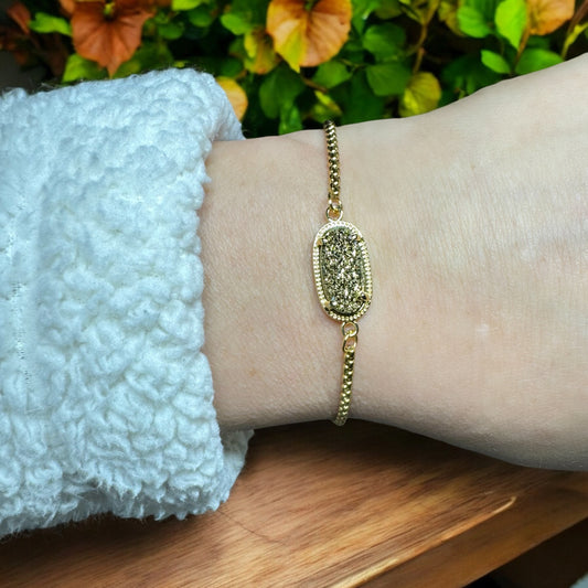 Adjustable Gold Electroplated Druzy Bracelet