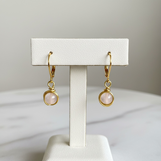 Rose Quartz Wrapped Earrings