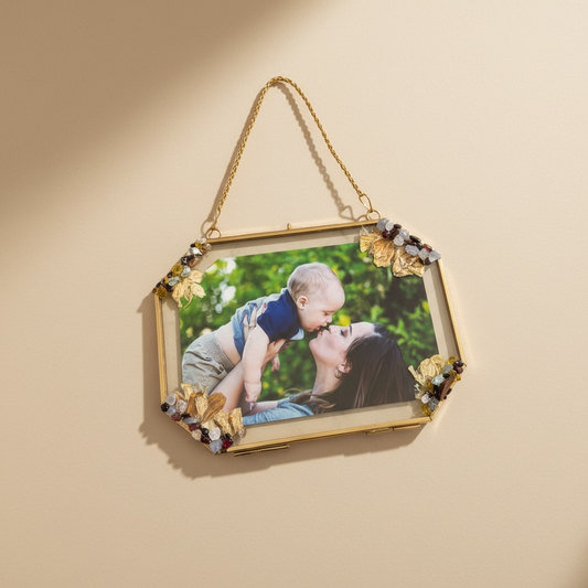 Custom Gemstone Birth Flower Frame- 5x7 Gold Hanging Glass Frame