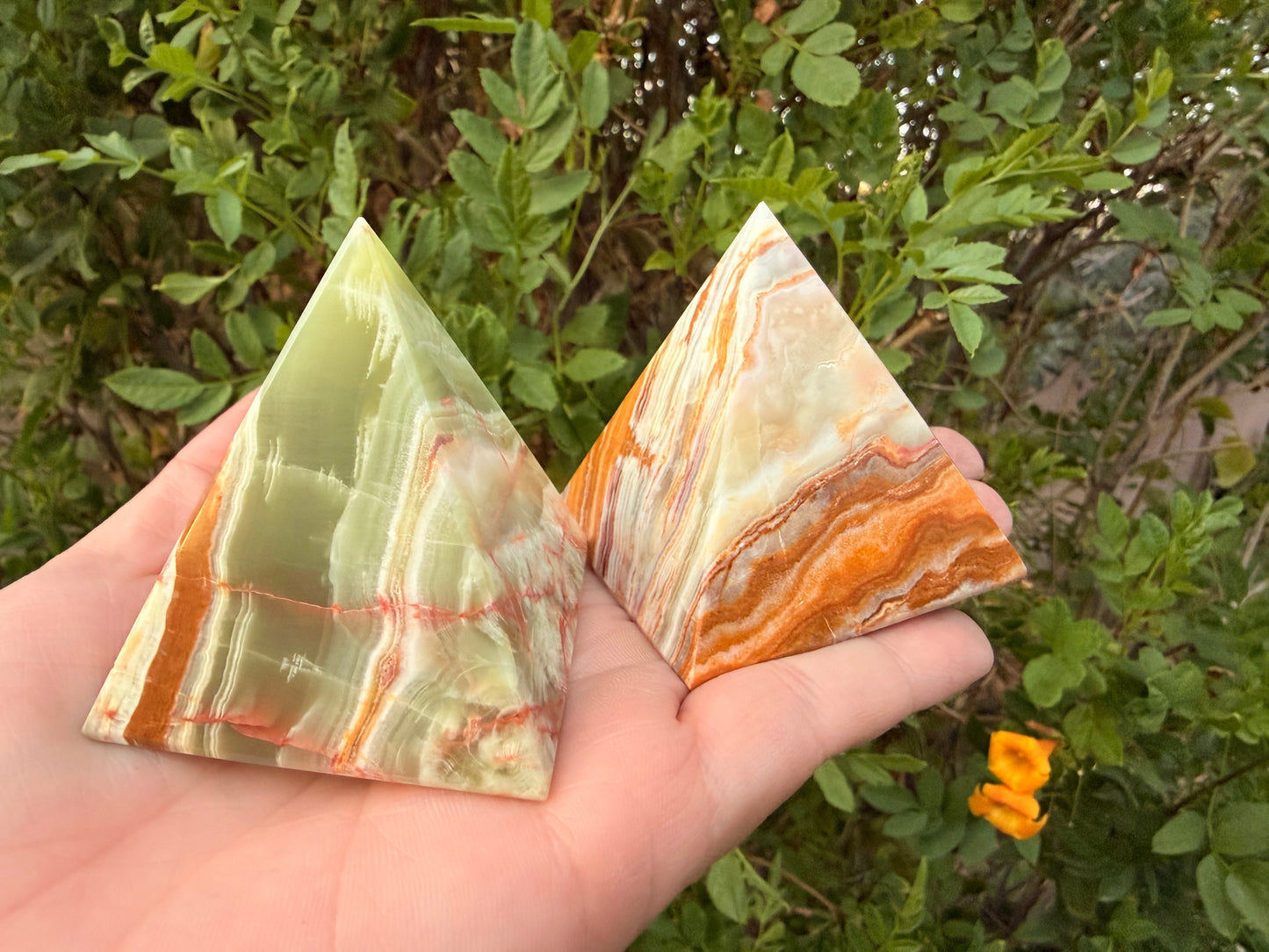 Green Banded Calcite Pyramids