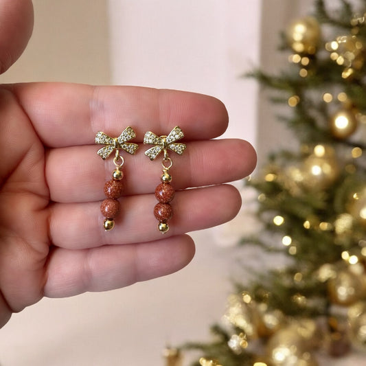 Interchangeable Festive Gold Cz Bow Earrings