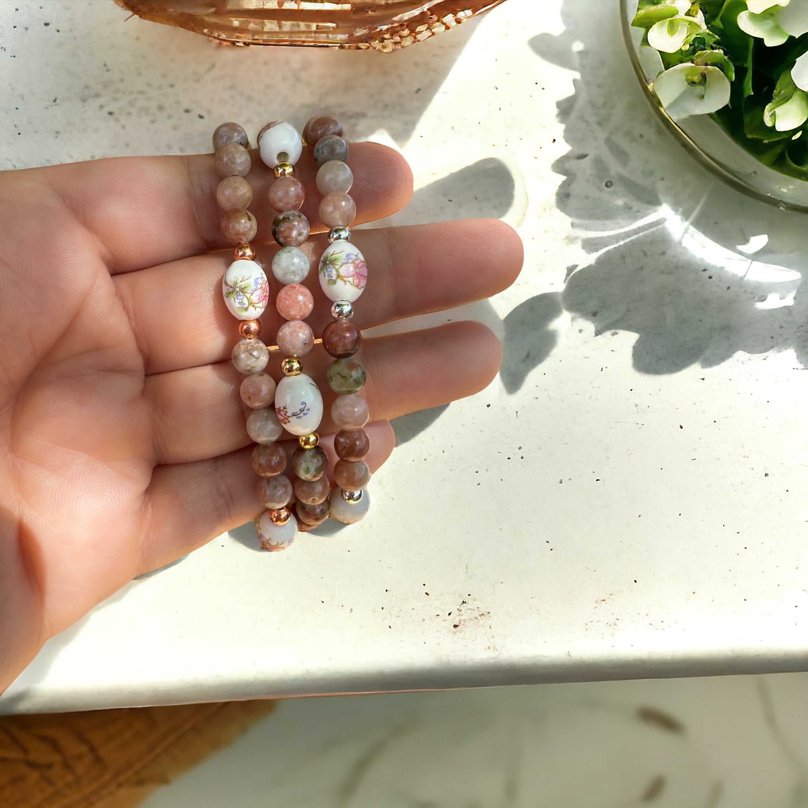 Plum Blossom Jasper Floral Bracelet