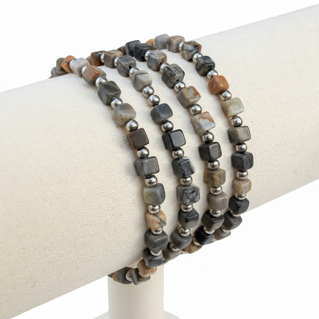 Mini Cubed Grey Picasso Jasper Bracelet