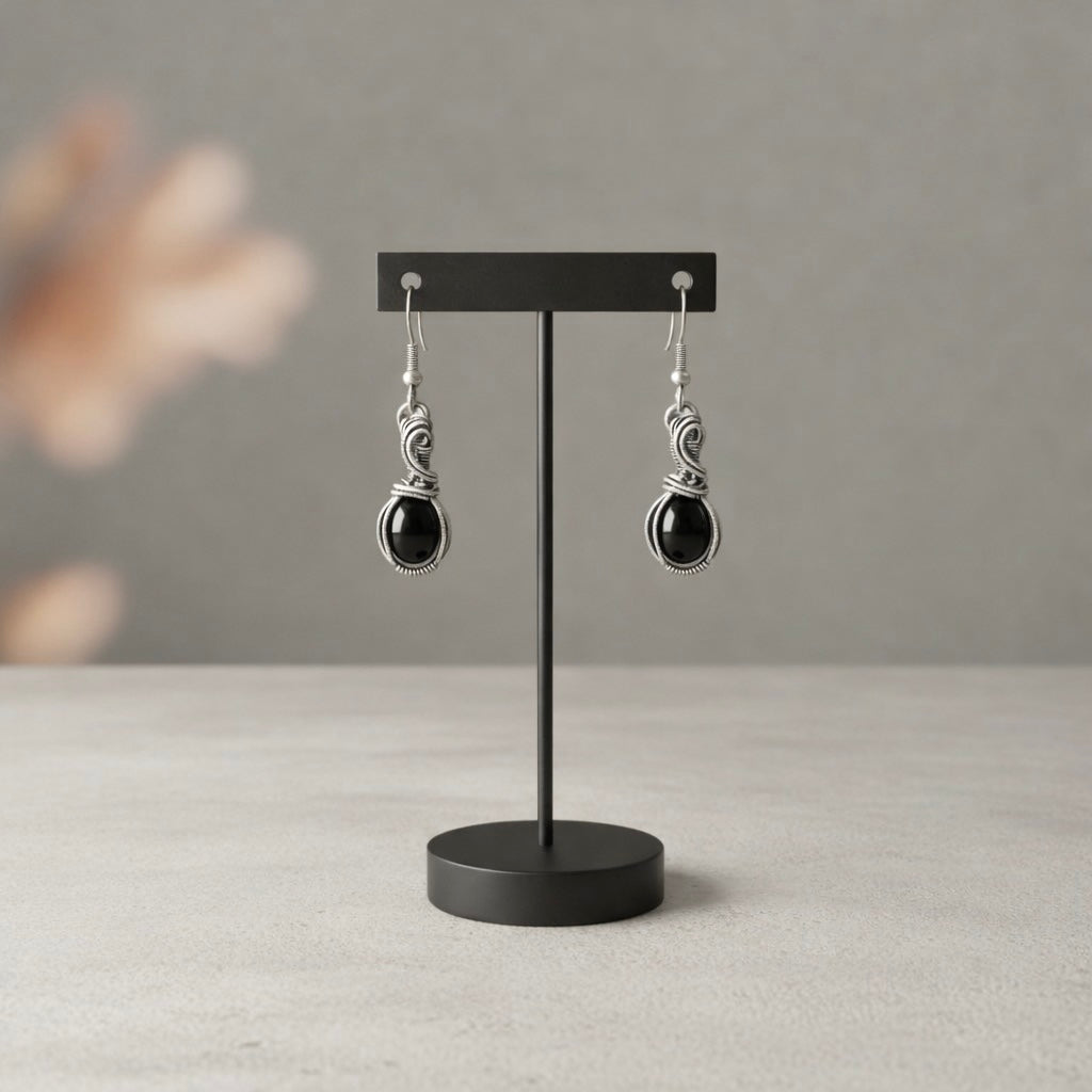 Artisan Wire Wrapped Amazonite or Shungite Earrings