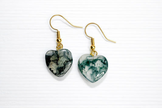 Moss Agate Heart Earrings